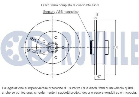 RENAULT диск гальмівний задній з підш. Megane 08- ruville 221459