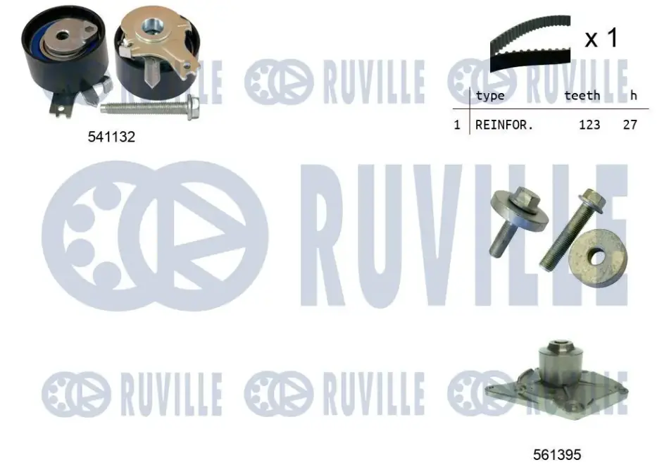 RUVILLE RENAULT Ремкомплект ГРМ с водяным насосом Kangoo, Megane 02- Ruville 5500552 (фото 1)
