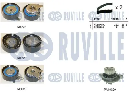 RUVILLE VW К-кт. ГРМ. (2шт ГРМ + 3шт ролики + помпа + крепление) LT, T4 2.5 TDI ruville 5501431