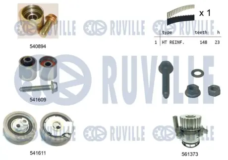 RUVILLE VW К-кт ГРМ (помпа+рем.+3 ролика +крепл.) Golf,Passat,Audi A4,Skoda Ruville 5503191