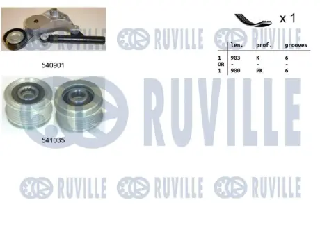 RUVILLE VW К-кт ГРМ (шків генератора+натяжний пристрій+ ремінь) GOLF IV (1J1) 1.9 TDI 97-04, AUDI A3 (8L1) 1.9 TDI 96-01 ruville 570165