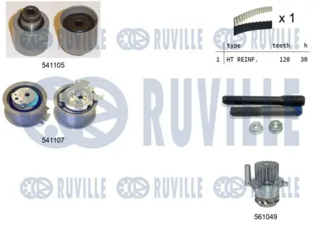 RUVILLE VW К-т ГРМ (помпа+2 ролика+ремень) Polo 1,4-1,9TDI 01-, SKODA Fabia 1,9TDI ruville 5500613