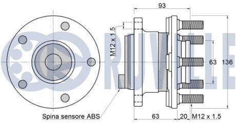 Ступиця зад. ABS+ Ford Focus III 1.0-Electric 07.10- ruville 221719