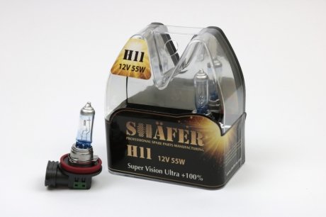 Лампа H11 12V 55W PGJ19-2 Super Vision Ultra +100% (комплект, пластик. бокс 2шт) shafer SL3011
