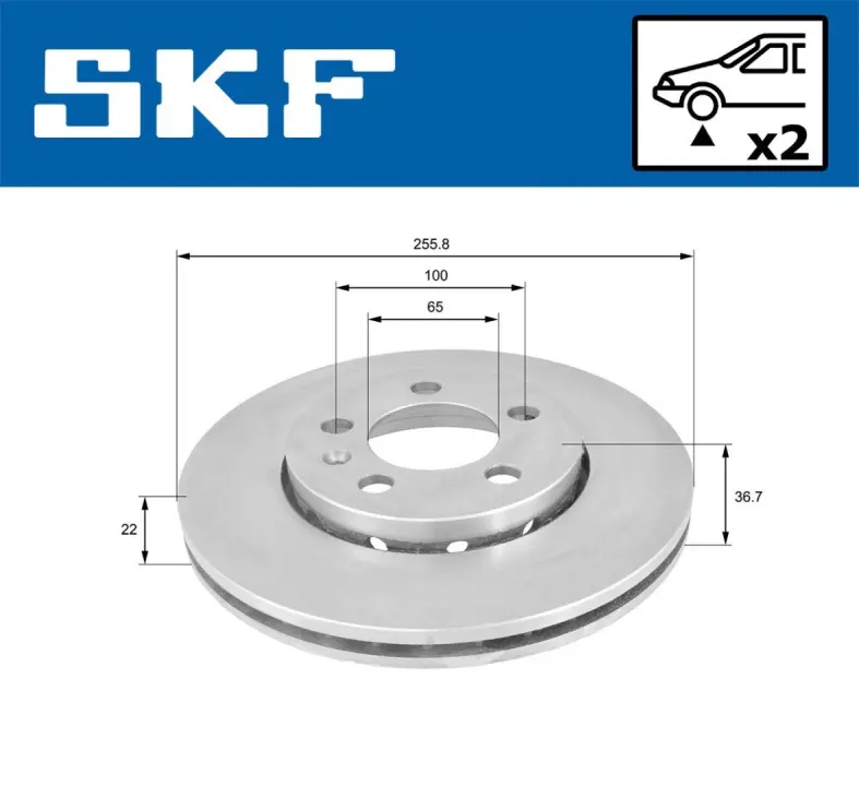 Диск гальмівний перед. (вентил.) SKODA Fabia AUDI A3 VW Golf 4(256*22) SKF VKBD80003V2 (фото 1)