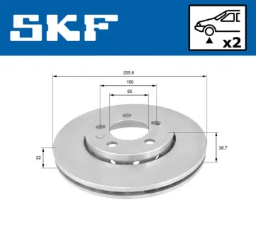 Диск гальмівний перед. (вентил.) SKODA Fabia AUDI A3 VW Golf 4(256*22) SKF VKBD80003V2