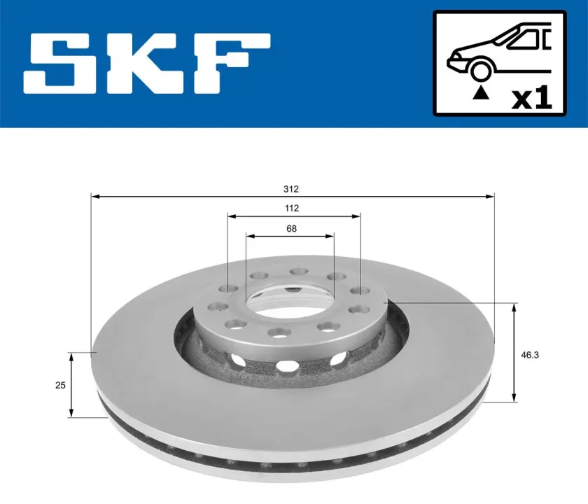 VW диск гальмівний передній Passat 00-,Audi A4/A6 97-,Skoda SuperB I SKF VKBD80242V1