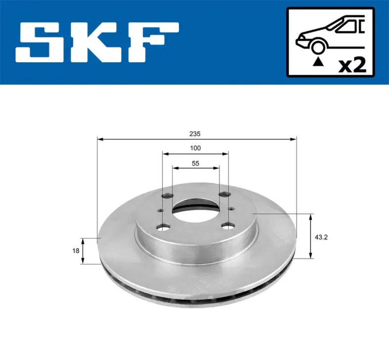 TOYOTA диск гальмівний передній YARIS 1.0,1.3I 99- SKF VKBD80302V2 (фото 1)