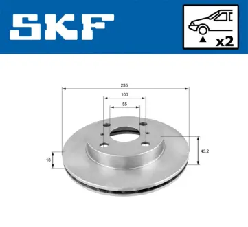 TOYOTA диск гальмівний передній YARIS 1.0,1.3I 99- SKF VKBD80302V2