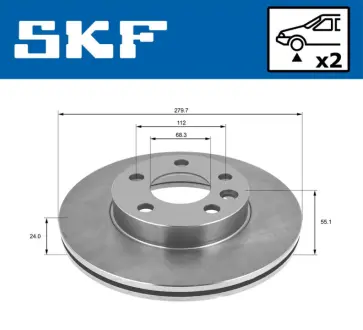 VW диск гальмівний передній вентил.(280мм) T4 96- SKF VKBD80358V2