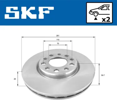 FIAT диск гальм. передній 500X 14-, JEEP Renegade SKF VKBD81130V2 Фиат 500
