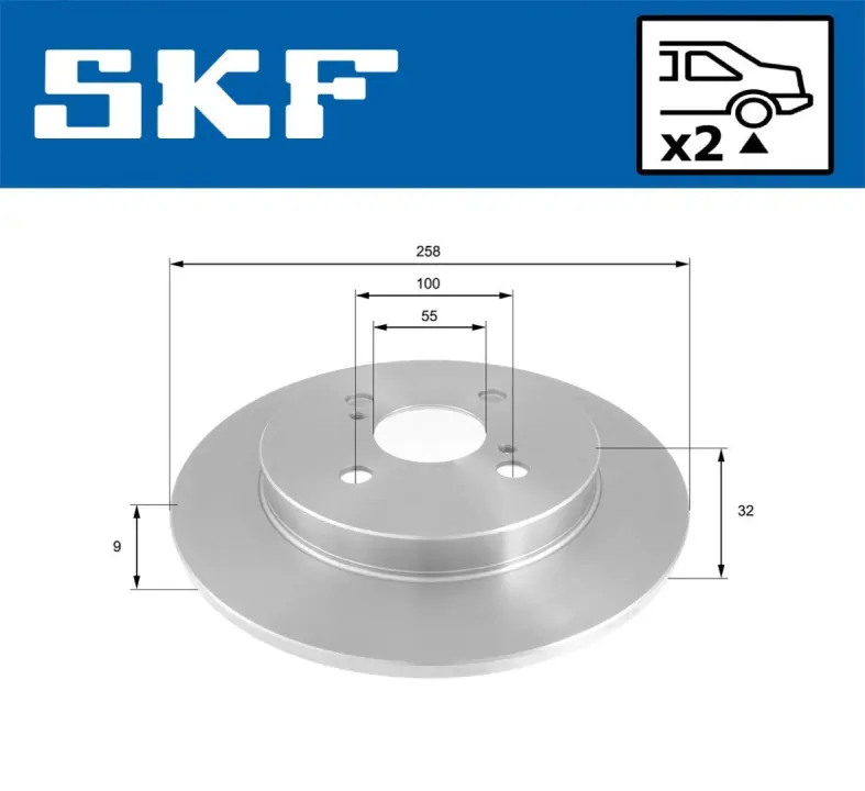 TOYOTA Гальмівний диск YARIS 1.8 VVTi 07-11, ASTON MARTIN CYGNET 1.3 11-13 SKF VKBD90903S2 (фото 1)