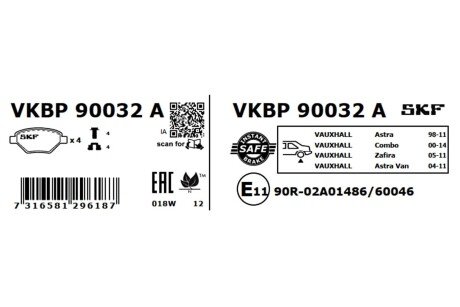 Колодки ручного (стоячого) гальма skf VKBP 90032 A