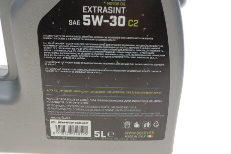 Олива моторна EXTRASINT SAE 5W-30 C2 (5 L) solgy 504020