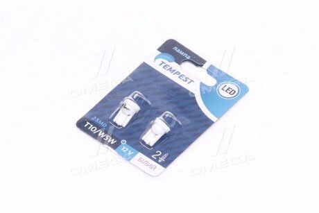 Лампа LED б / ц габарит і панель приладів T10 2SMD W5W 12V WHITE 2шт. блістер <> tempest TP210T1012V