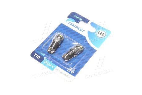 Лампа LED б/ц габарит,панель приборов,салон 12/24V T10 4SMD CANBUS WHITE 2шт.блистер < PLUS> tempest TMP19T10