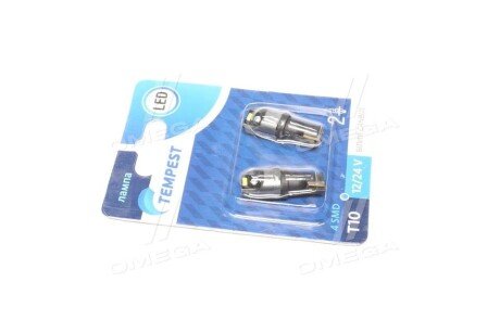 Лампа LED б/ц габарит,панель приборов,салон 12/24V T10 4SMD CANBUS WHITE 2шт.блистер < PLUS> tempest TMP19T10