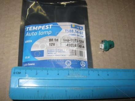 Лампа LED панель приборов, подсветки кнопок T5B8,5d-02 (1SMD) W1.2W B8.5d зеленая 12V <> tempest Tmp35T512V