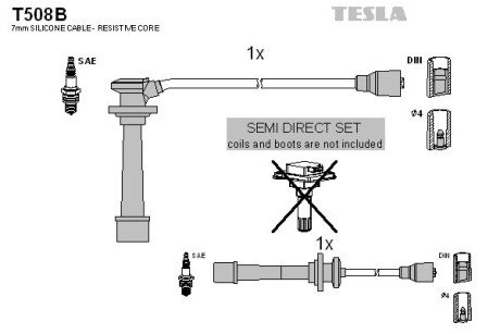 К-кт дротів в/н 1, 3 циліндрів Kia Shuma 1.5 96-01 tesla T508B на Киа Кларус 1997