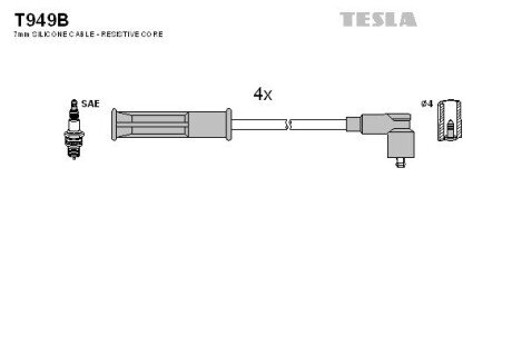 Високовольтні провода для свічок запалювання tesla T949B