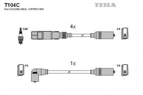 Комплект кабелiв запалювання tesla T104C