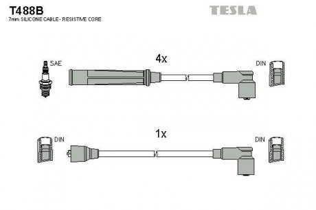 Комплект кабелiв запалювання tesla T488B