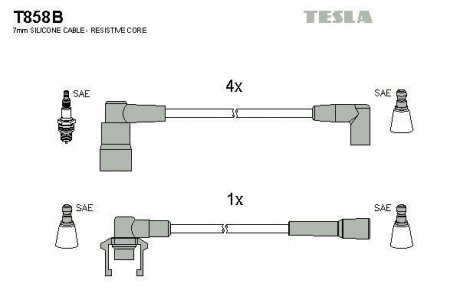 Комплект кабелiв запалювання tesla T858B