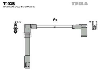 Комплект кабелiв запалювання tesla T003B на Ауди А4 б5