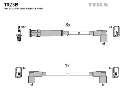 Комплект кабелiв запалювання Tesla T023B