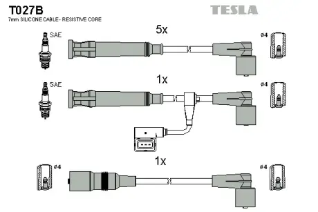 Комплект кабелiв запалювання Tesla T027B