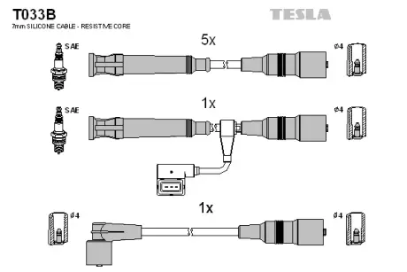 Комплект кабелiв запалювання Tesla T033B