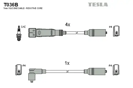 Комплект кабелiв запалювання Tesla T036B