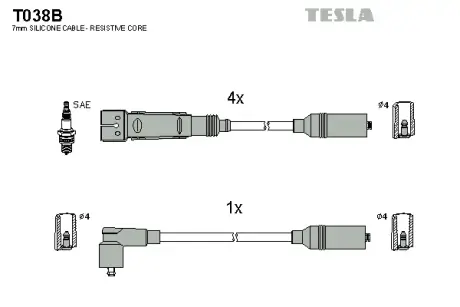 Комплект кабелiв запалювання Tesla T038B