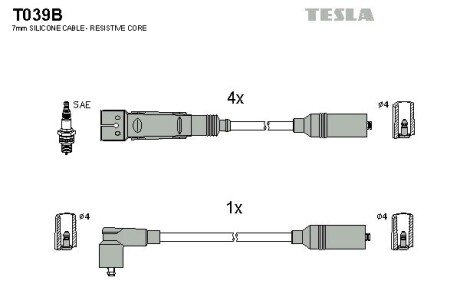 Комплект кабелiв запалювання tesla T039B на Ауди 100 с4