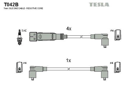 Комплект кабелiв запалювання tesla T042B