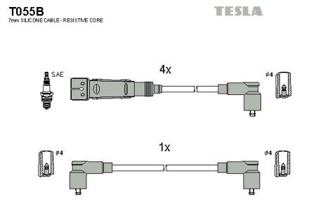 Высоковольтные провода для свечей зажигания tesla T055B