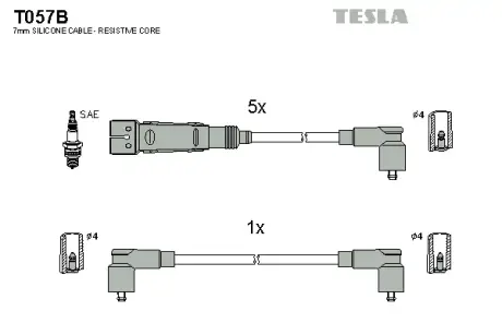 Комплект кабелiв запалювання tesla T057B Фольксваген Транспортер т4