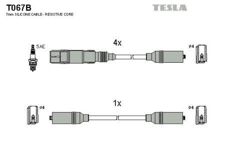 Комплект кабелiв запалювання tesla T067B на Сеат Альхамбра