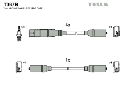 Комплект кабелiв запалювання tesla T067B Фольксваген Шаран