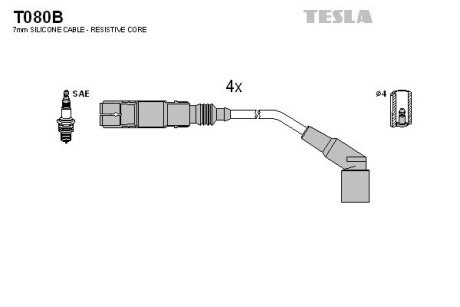 Комплект кабелiв запалювання tesla T080B на Бмв Е46