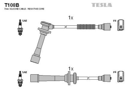 Комплект кабелiв запалювання tesla T108B на Киа Спортейдж 1