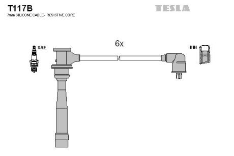 Комплект кабелiв запалювання tesla T117B на Киа Спортейдж 2