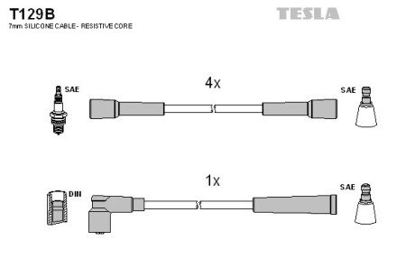 Комплект кабелiв запалювання tesla T129B на Фиат Уно