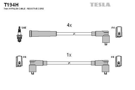 Комплект кабелiв запалювання tesla T194H на Шкода Фелиция