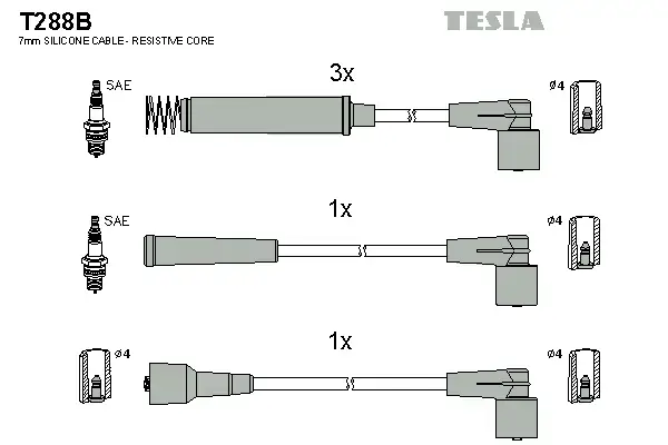 Комплект кабелiв запалювання tesla T288B