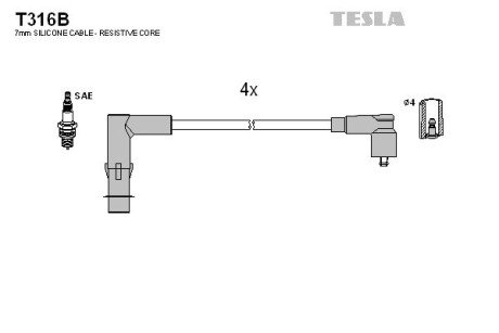 Високовольтні провода для свічок запалювання tesla T316B на Рено Megane