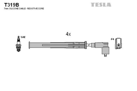 Комплект кабелiв запалювання tesla T319B на Рено Кенго 1