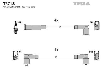 Комплект кабелiв запалювання tesla T371S на Шкода Фаворит