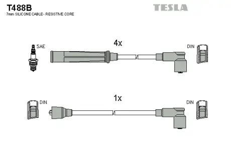 Комплект кабелiв запалювання Tesla T488B
