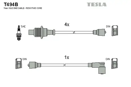 Комплект кабелiв запалювання Tesla T494B